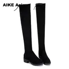 Ботфорты женские из эластичной ткани, высокие сапоги до бедра, пикантная женская обувь на плоской подошве со шнуровкой, 2019