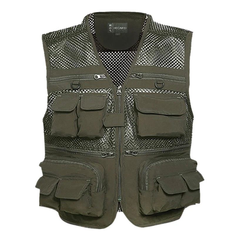 Army Green Мужской армейский зеленый рыболовный жилет цвета хаки с несколькими карманами, сетчатый жилет, Мужская одежда для охотников, рыбаков, многоцелевая куртка без рукавов XA78G - Цвет: Army Green
