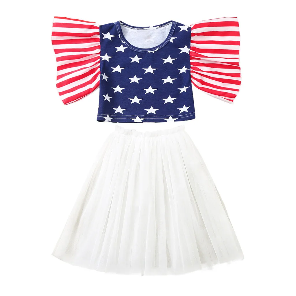 4 июля наряд для маленьких девочек платье принцессы футболка в полоску со