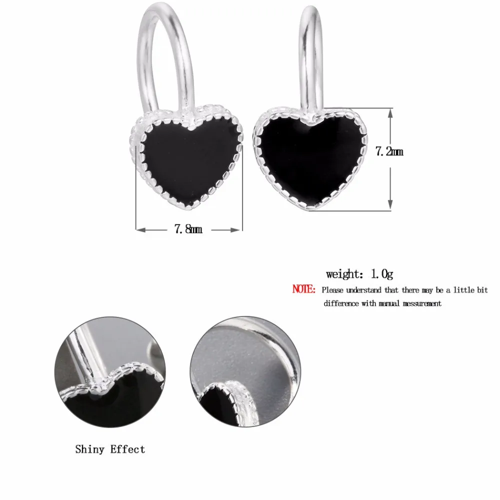 Серьги клипсы Kinitial с эмалью модные серьги черным сердцем без проколов манжеты