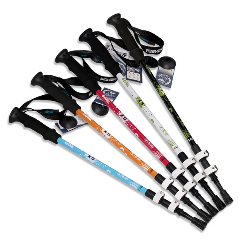 Adjustable External Lock Trekking Pole Camping Hiking Walking Stick Alpenstock Ultralight 3Sections | Спорт и развлечения