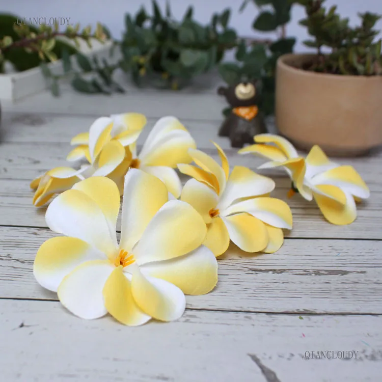 Yellow 50 шт. белый искусственный Гавайский Плюмерия ФРАНЖИПАНИ шелковые цветы головы для украшения свадьбы B47 - Цвет: Yellow