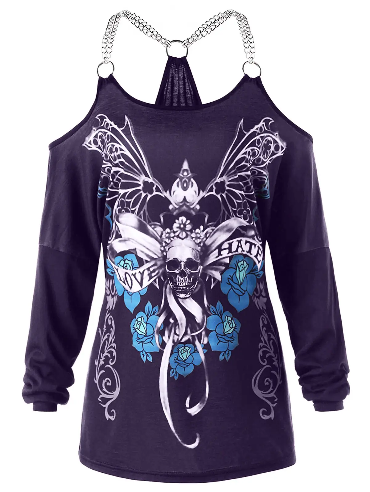CosMera футболка с черепом женские цепочки Украшенные панк повседневные открытыми