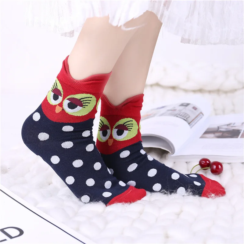 Hot Women's Funny Pattern Combed Cotton Crew Owl Socks Fashion Style Unisex Colorful Casual Ladies Wedding Socks NS9048