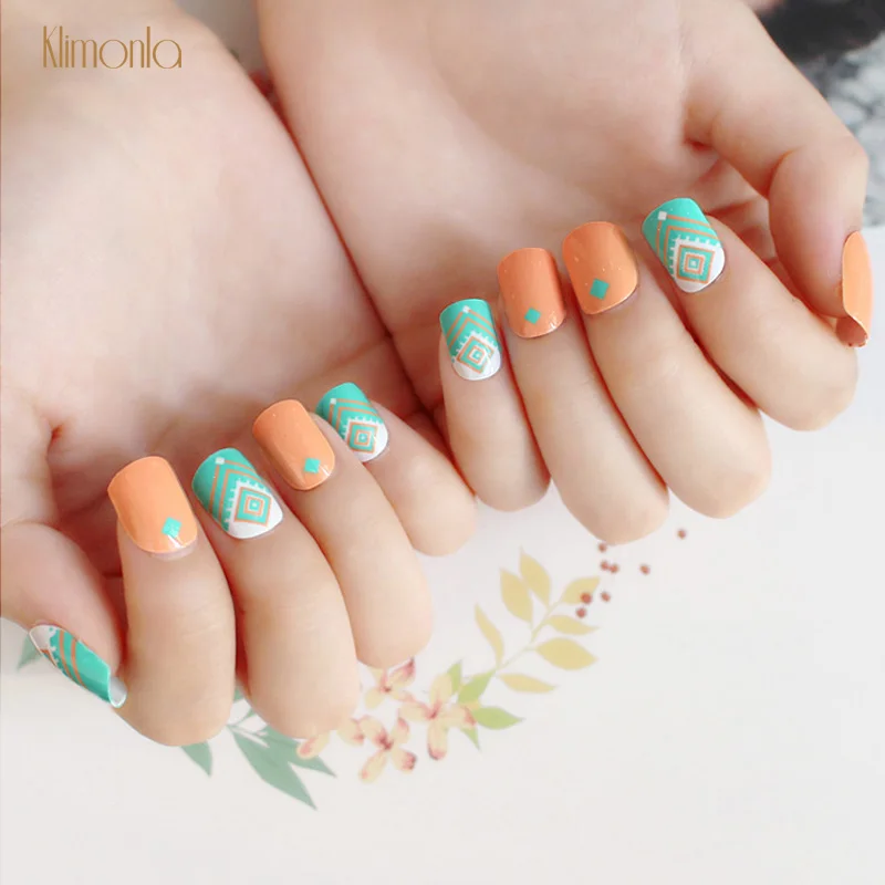 24pcs Short False Nail Tips Press On the Fake Nails Square Head Nail Art Decorations UV Gel Acrylic DIY Manicure Tools