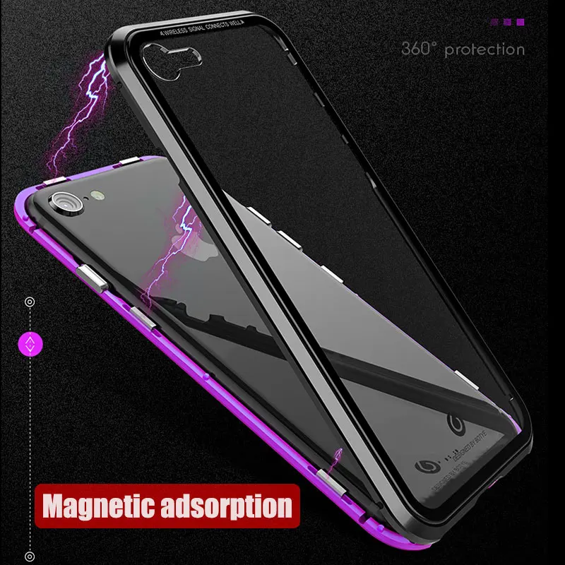 Магнитный металлический чехол BFOLLOW для iPhone 7 8/Plus/X гибридный из закаленного стекла