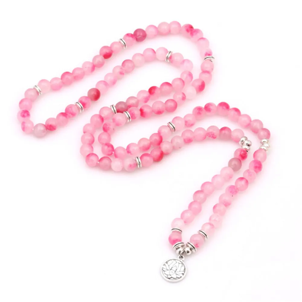 Fine 8mm Pink Natural Peach Blossom Stone Beads Necklace Energy Yoga Lotus Pendant Bracelet 108 Mala Women Meditation Jewelry | Украшения и