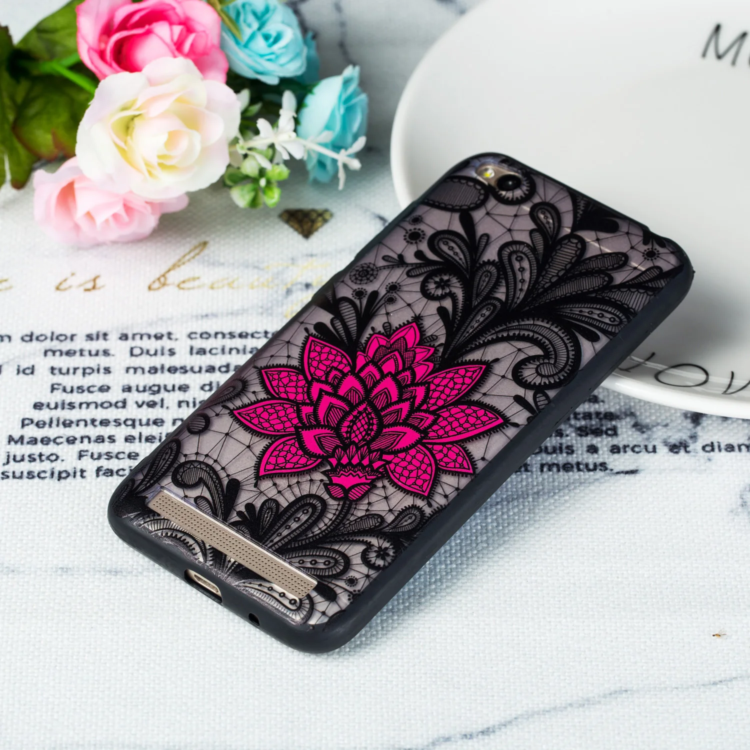 Женский чехол для телефона с 3D принтом на Xiaomi Redmi 5A черный розовый силиконовый