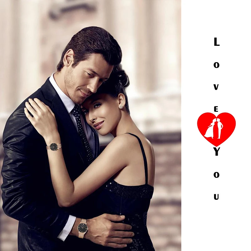 Женские и мужские кварцевые часы из розового золота с сетчатым браслетом|montre