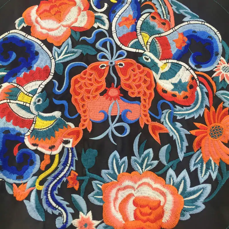 27cm Ethnic fish Embroidered Patch Cardigan Dragon Flower Embroidery Cloth Fabric DIY Apparel Sewing Miao Patches | Дом и сад