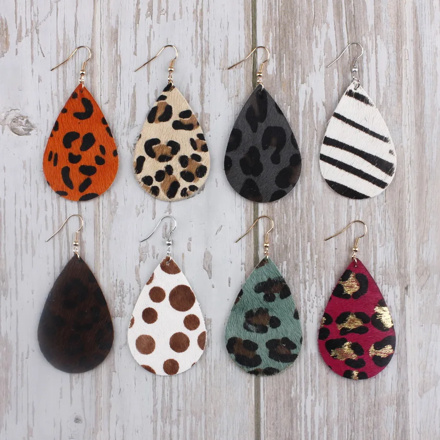 

35*55mm Leopard Print Genuine Leather Drop Earrings for Women Caramel Leopard Cheetah Print Dangle Drop Teardrop Leather Earring