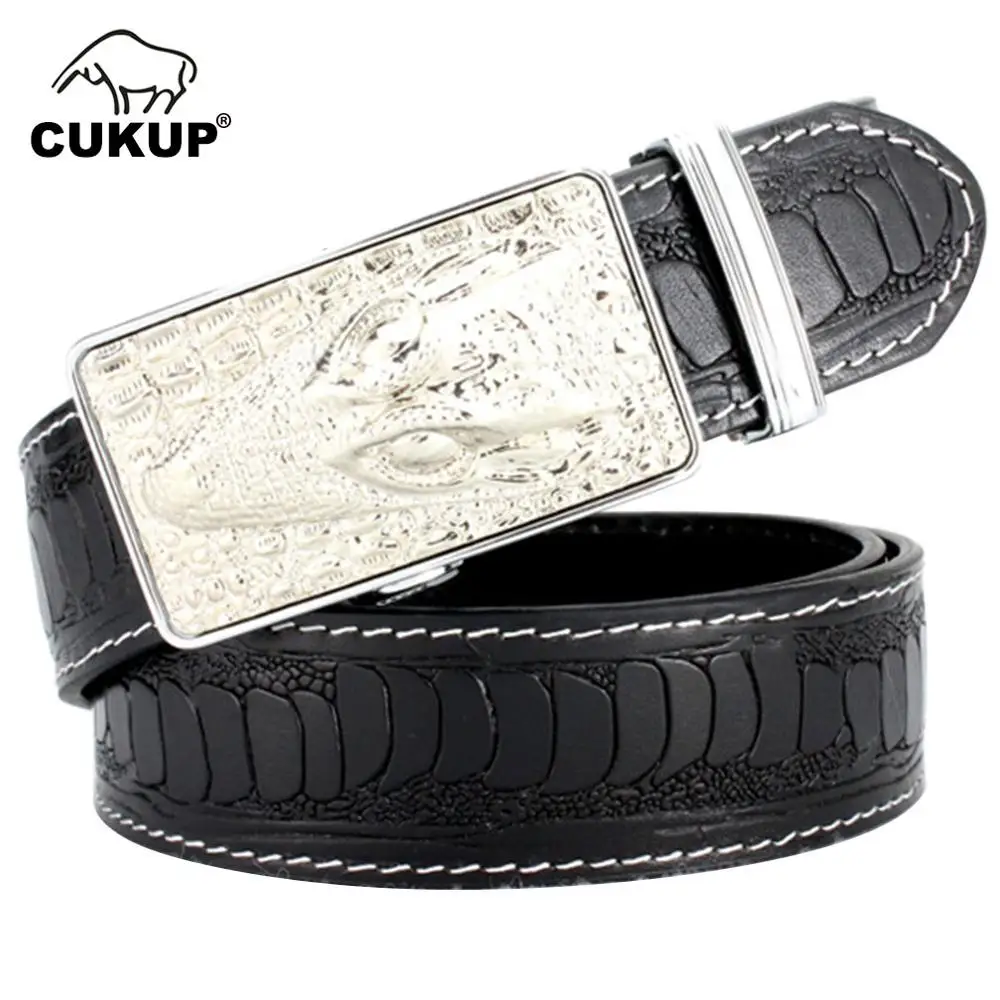 CUKUP Quality Black Crocodile Pattern Leather Belts Automatic Buckle Metal Male Waistbands Belt Men Novelty Accessories NCK352