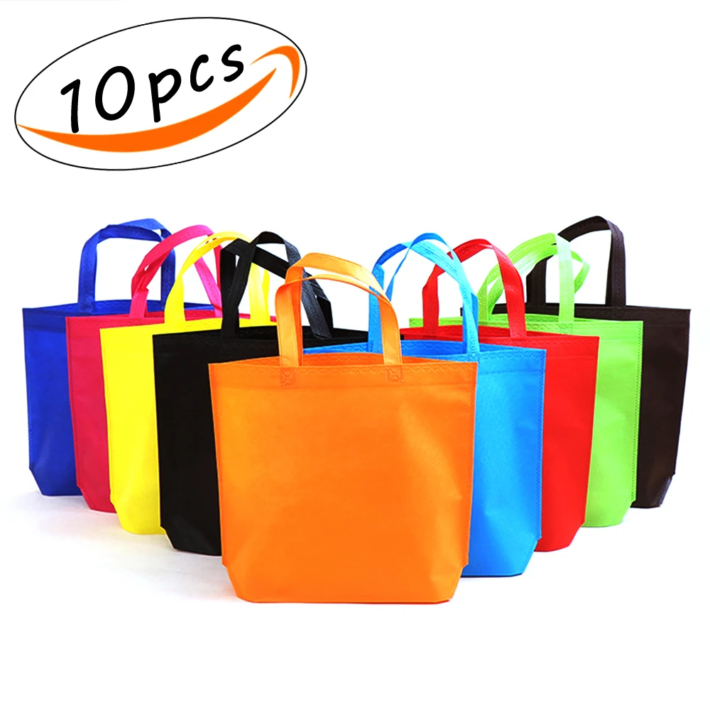 

Tote Gift Non-woven Polyester Reusable Bags set of 10 packs 10.2"*13" Rainbow Assorted Color
