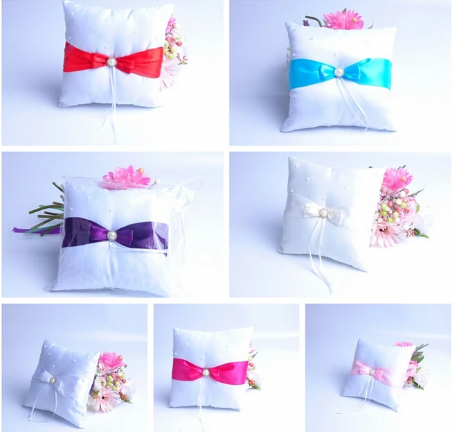 Белая Квадратная жемчужная бантик атласная лента свадебное кольцо подушку для