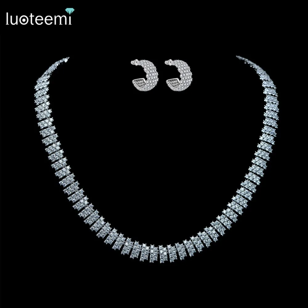 

LUOTEEMI Brand Wedding Jewelry Lusurious Choker Micro Paved Shining CZ Crystal White Gold-Color Delicate Necklace for Bridal