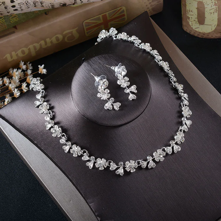 Свадебный комплект ювелирных изделий SLBRIDAL стразы цветок из фианита свадебных CZ