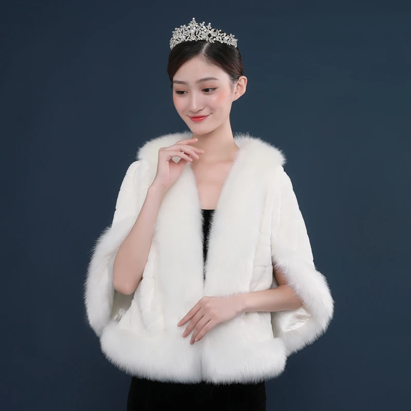 High grade Plus Size Women Fur Shoulder Wrap Burgundy Bridal Shawls Cape Ivory Faux Wedding Shrug Coat Boleros | Свадьбы и торжества