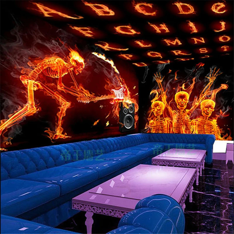 Beibehang обои на заказ 3D KTV Скелет Большие Настенные Лазерная отражающая гитара