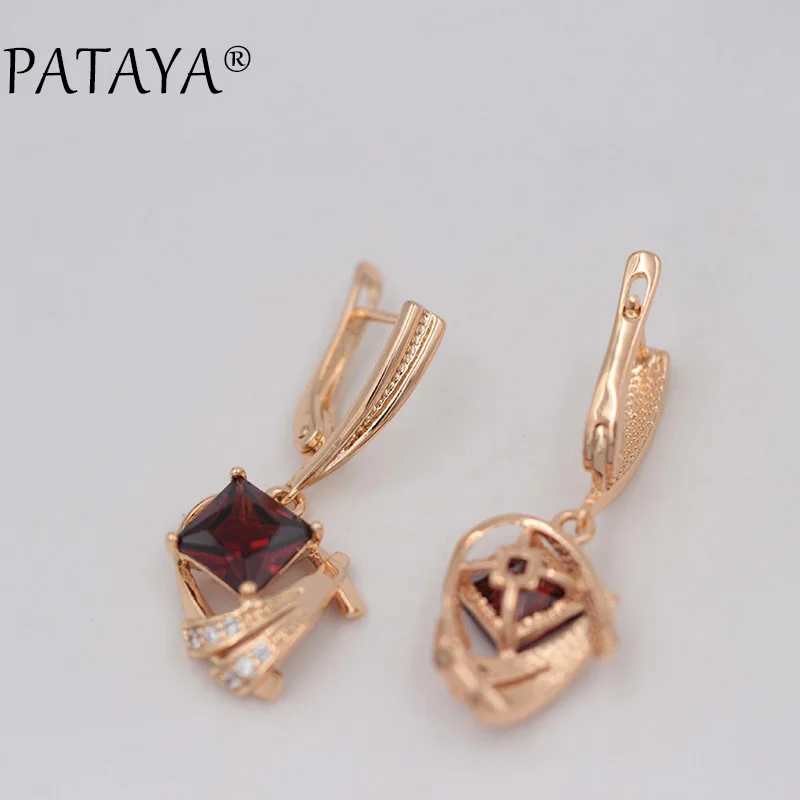 PATAYA 585, длинные серьги из розового золота AB, цветной натуральный кубический цирконий, ювелирные изделия, женские роскошные фиолетовые серьги с квадратной подвеской