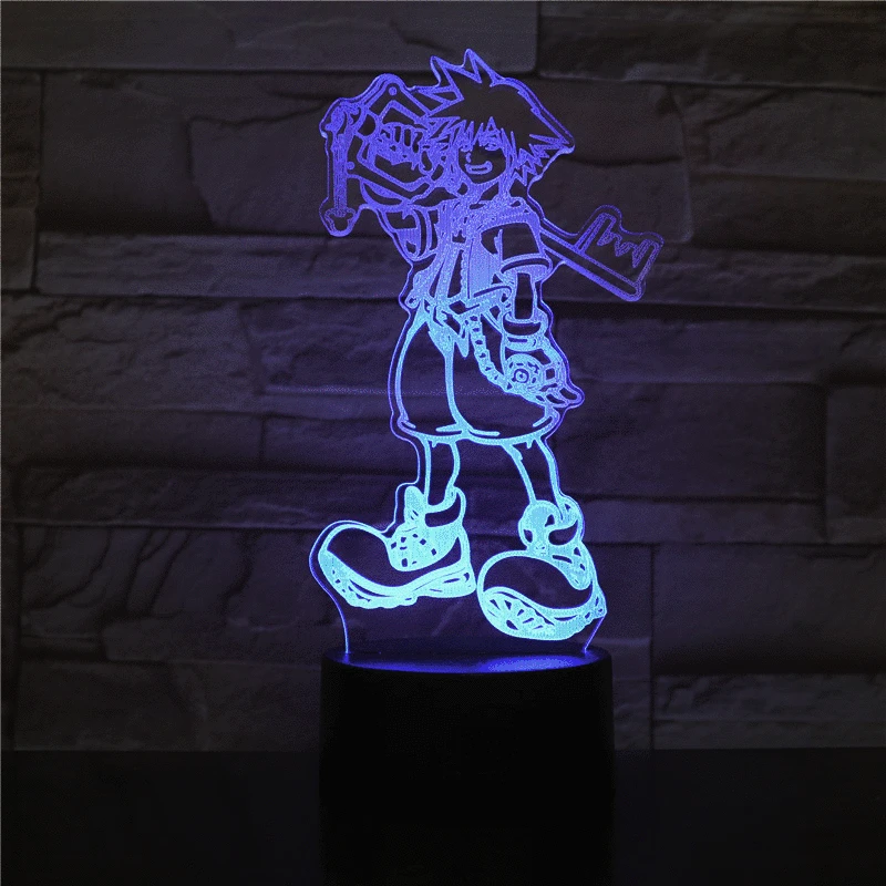 Sora Рисунок USB светодиодный 3d-ночник многоцветный RGB декоративные огни для мальчиков детская игра "Подарки" Королевство Сердца настольная лампа прикроватная