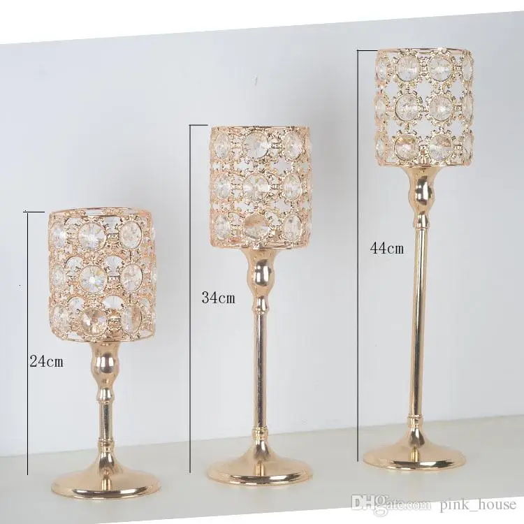 

elegant new model rose gold color small wedding decoration long-stemmed glass candle holder / candlestick for centerpiec