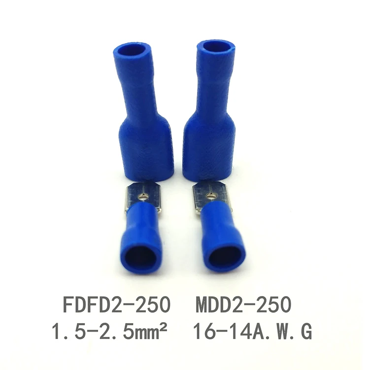 20pcs 10pairs 100 шт. 50 пар 6,3 мм 16-14AWG Женский Мужской Разъем для электрической проводки ОБЖИМНАЯ Изолированная клемма Лопата синий FDFD 2-250 MDD 2-250 - Цвет: 20pcs 10pairs