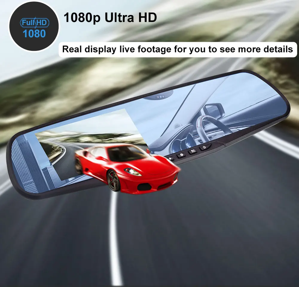 4,3 дюймов Full HD 1080P Автомобильный видеорегистратор Камера авто зеркало заднего вида цифровой видеорегистратор двойной объектив видеорегистратор регистратор видеокамера