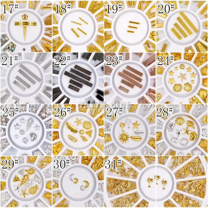 

Rose Gold Metallic Mix Multi-shaped Studs Frame Alloy Nail Art Gems Decoration Rhinestones Wheel DIY Tips