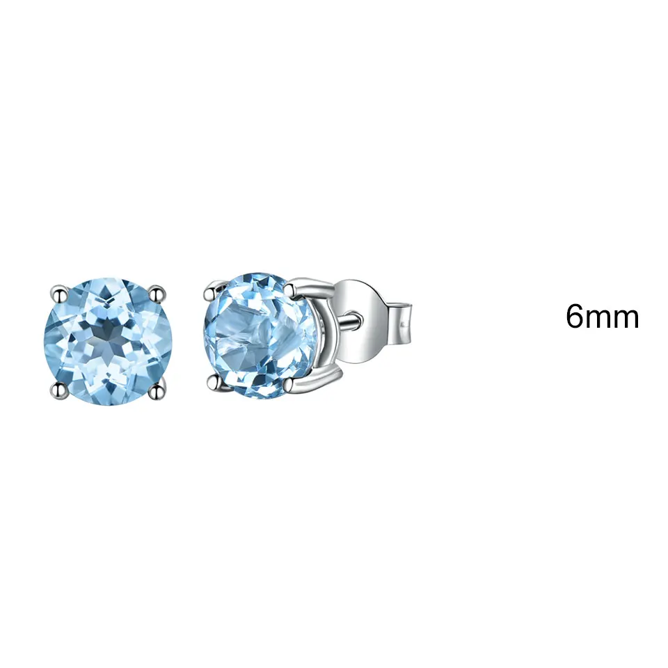 Blue Topaz-6mm UMCHO Твердые Настоящее 925 пробы серебряные ювелирные изделия создан Небесно голубой топаз серьги гвоздики для женщин Подарки на день рождения хорошее ювелирное изделие - Цвет камня: Blue Topaz-6mm