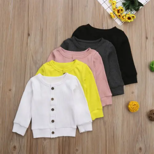 Solid Color Autumn Winter Baby Knitting Cardigan Sweaters Toddler Kids Girl Boy Knitted Sweater Tops 0-24M |
