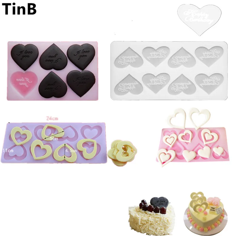 4 molds optional New 3D Heart Shape Chocolate Silicone Mold Bakeware 6 Cups Cake Cookie Icecream Sweet Cake Tools