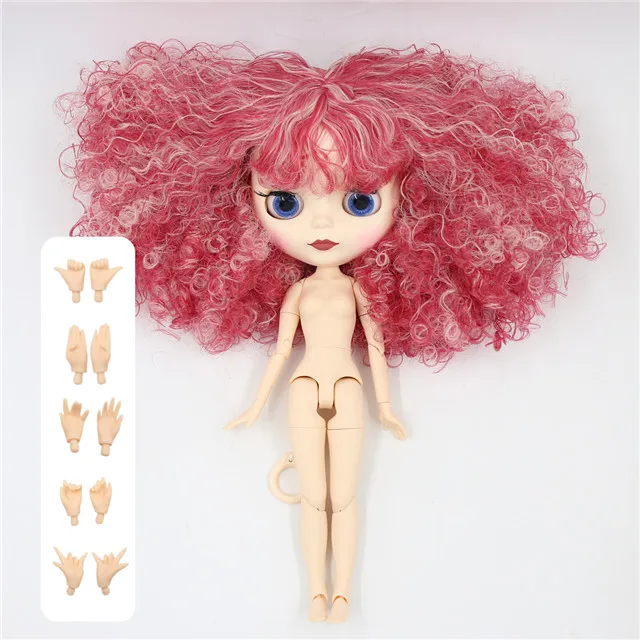 white skin Ледяная фабрика blyth кукла 1/6 bjd суставное тело темно/белая кожа матовое лицо, красный микс розовые волосы BL2352/QE155 30 см - Цвет: white skin