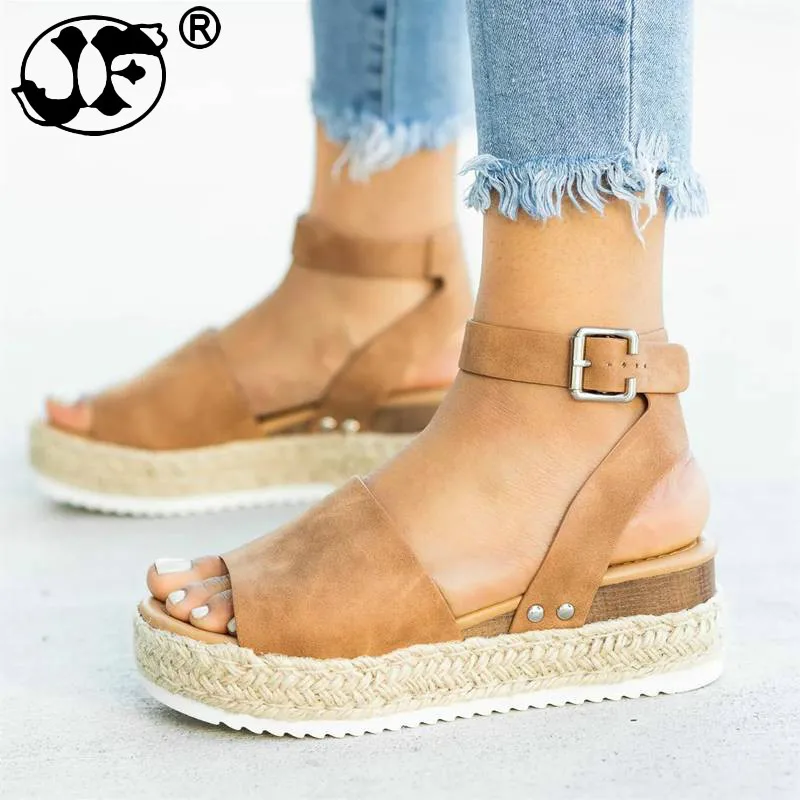 2019 женские сандалии размера плюс Женская обувь на танкетке Босоножки высоком