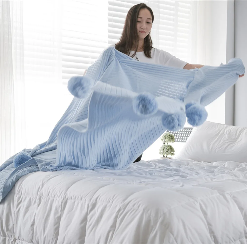 WLIARLEO вязаное одеяло розовое с помпоном мягкое теплое детское Фланелевое