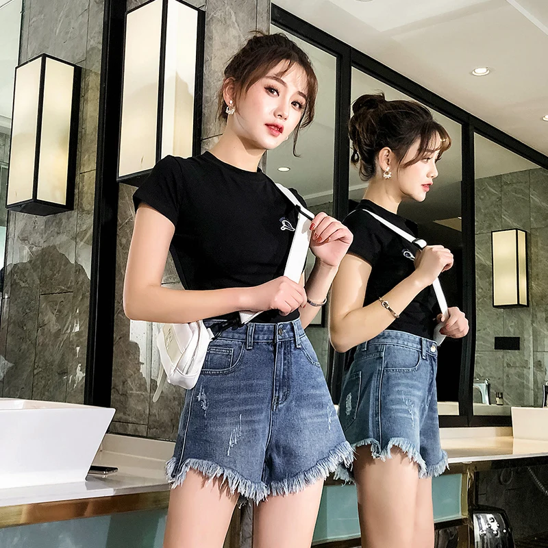 M 5XL большой код Для женщин джинсы шорты Ленточки короткие feminino Кнопка царапин