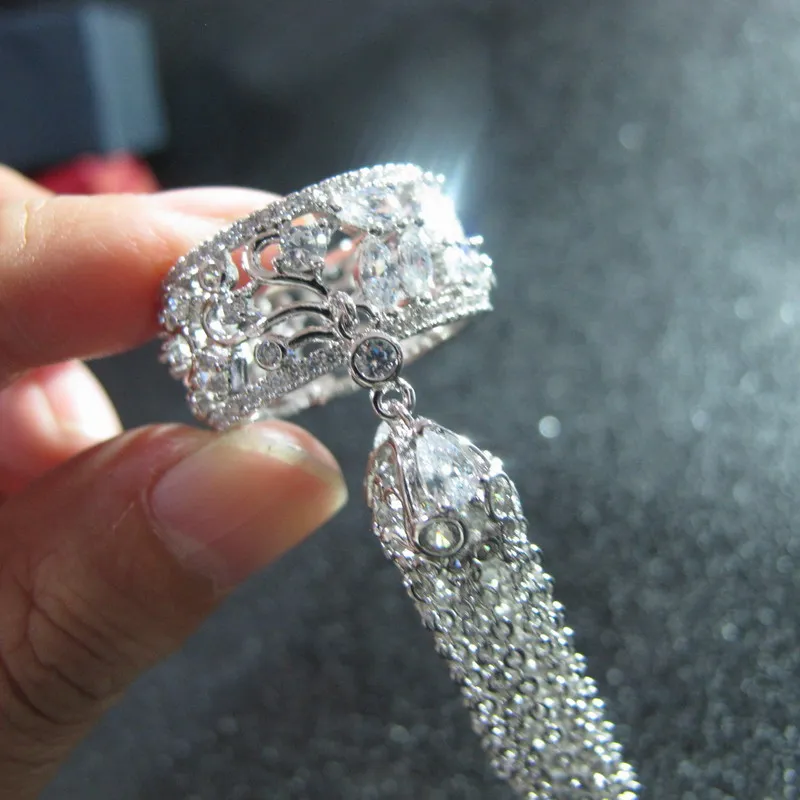 Новинка для женщин Винтаж anel bijoux дизайнерские ювелирные изделия кубический циркон кристалл, Длинная кисточка Кольца bijoux вечерние ювелирные изделия