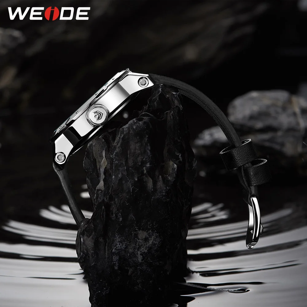 WEIDE спортивные мужские наручные часы с кожаным ремешком Цифровые кварцевые