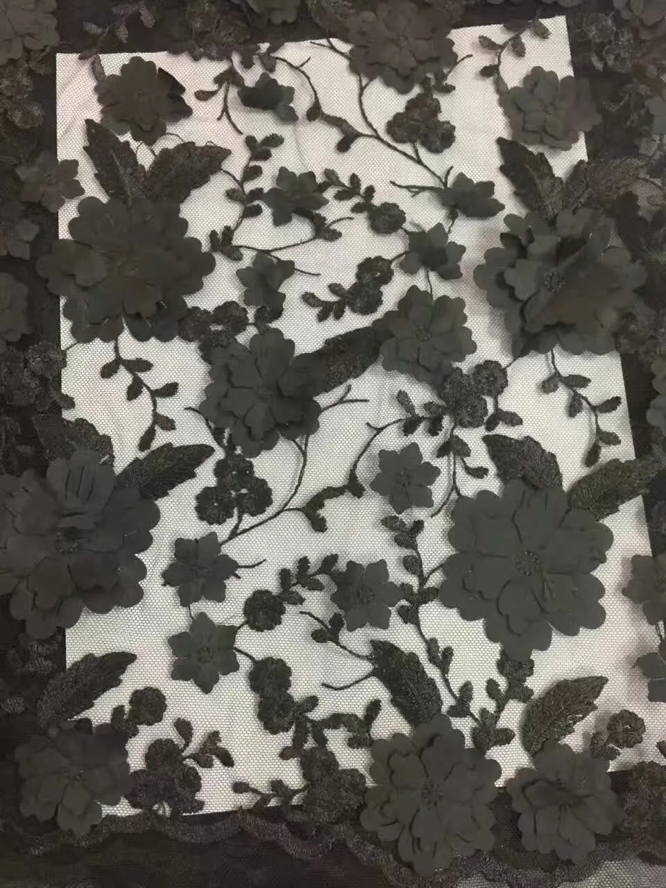 Черный 3D Цветы вышитые на сетке/сетка свадьбы/evinging/шоу платье кружева ткани от yard