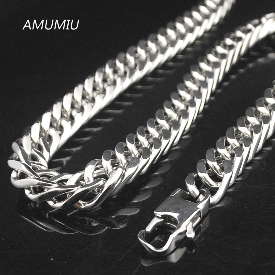 Ожерелье из нержавеющей стали с цепочкой AMUMIU 40 + 45 50 55 60 65 70 90 см ширина 10 мм|necklace