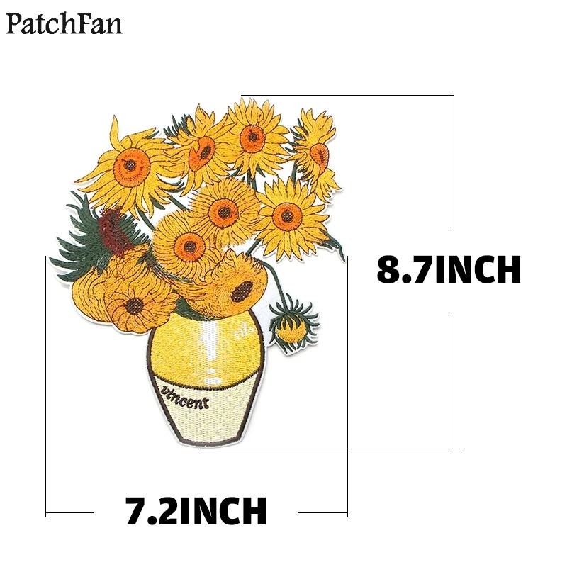 Patchfan Ван Гог подсолнухи аппликационные заплатки Сделай Сам Утюг на para джинсовая сумка рубашка одежда наклейки в стиле панк вышитые значки A1746