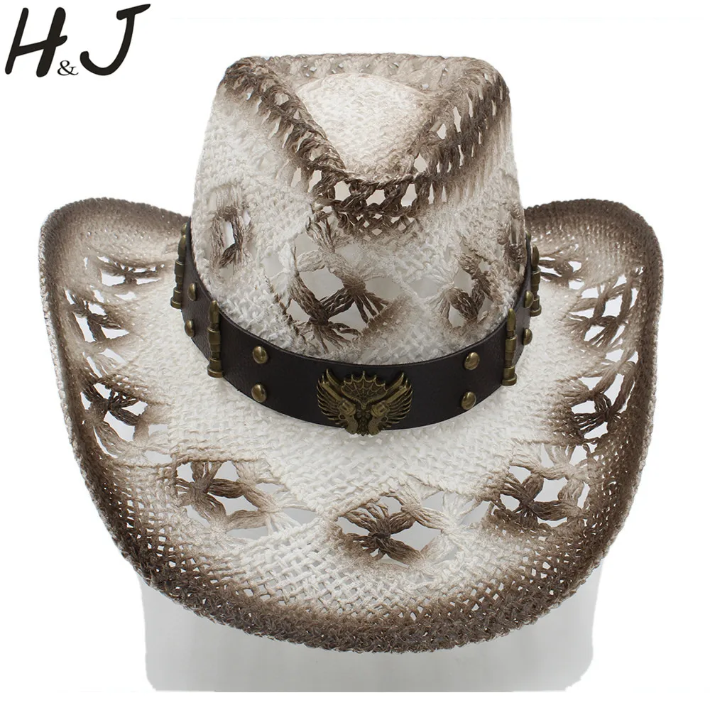 Женская и мужская Плетеная соломенная шляпа Sombrero пляжная в ковбойском стиле