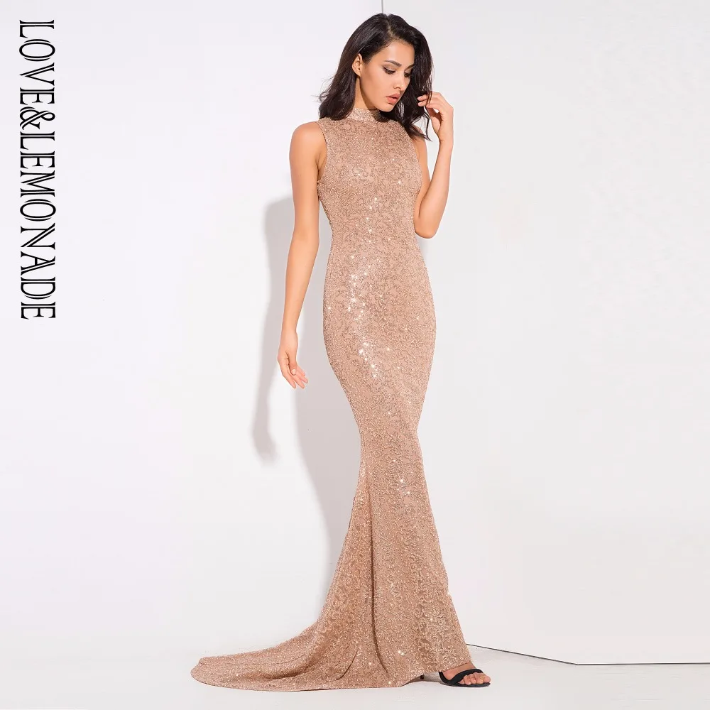 Женское вечернее платье LOVE & LEMONADE с воротником из ротанга и золотыми цветами