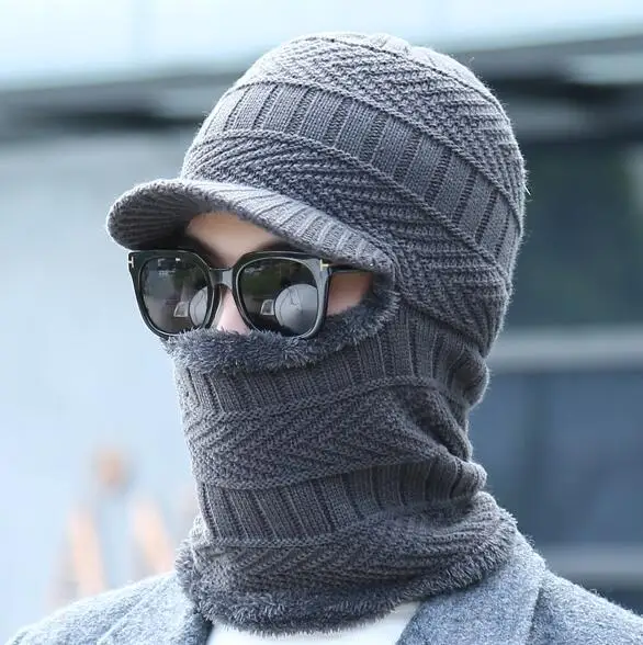 gray Новинка, Балаклава, зимняя, женская, мужская, Skullies, шерстяная, вязаная, Балаклава, шапка, маска ниндзя, теплый плюшевый Карманный головной убор, унисекс, снежная шапка - Цвет: gray