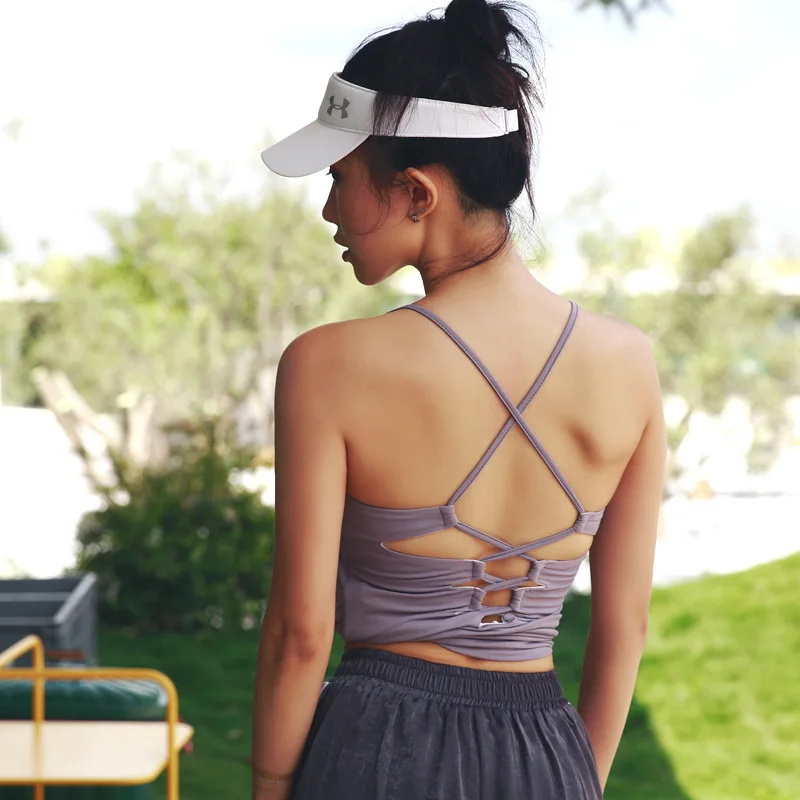 Черная сексуальная женская спортивная рубашка для йоги с открытой спиной без