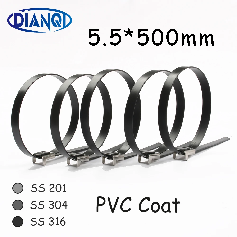 

5.5*500 5.5mm 5.5x500 Stainless Steel Zip PVC coating Strong Stainless Steel Grade Metal Cable Ties Zip Tie Wraps