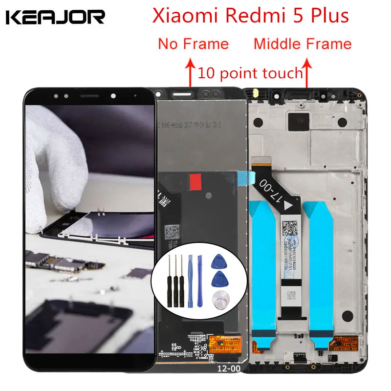 Для Redmi 5 Plus ЖК-экран протестированный ЖК-дисплей+ сенсорный экран с рамкой Замена для Xiaomi Redmi 5 Plus 5,99 ''черный/белый