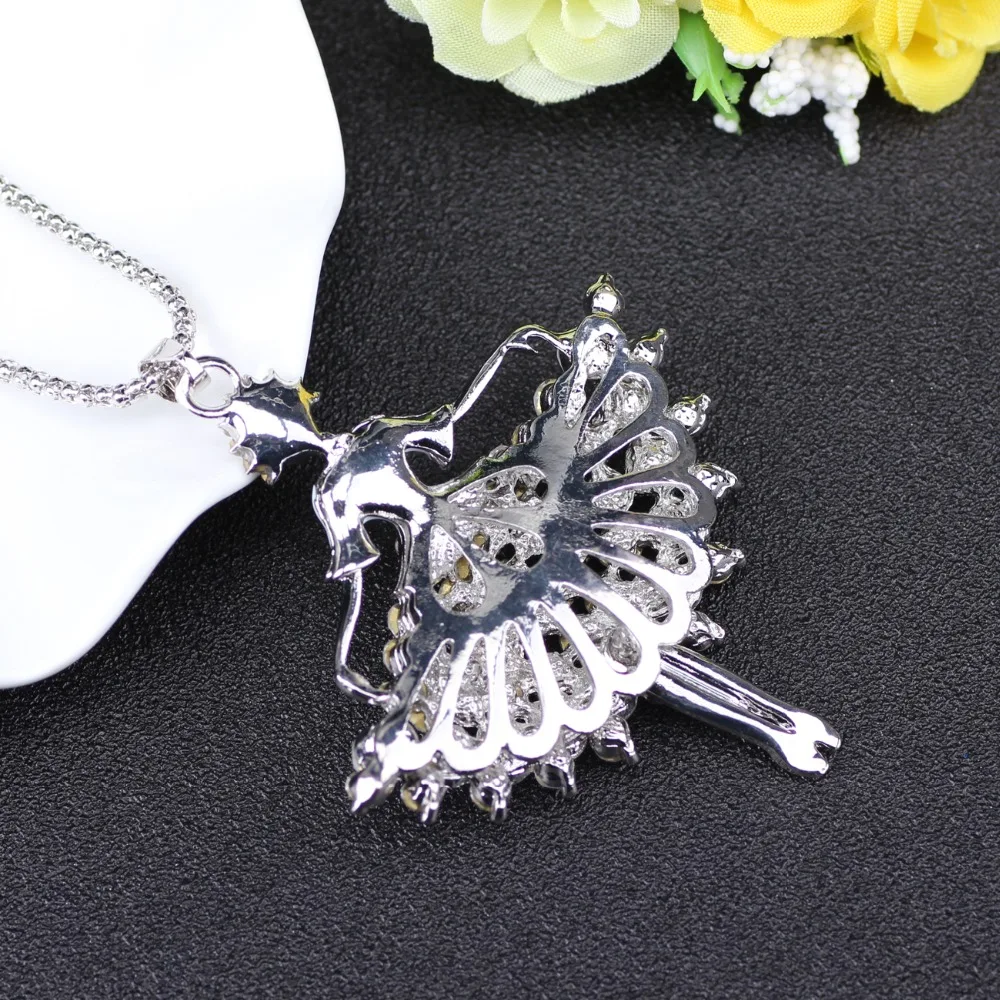 WEVENI Стразы ожерелье с ангелом балериной Феи длинное подвеской цепочка ошейник