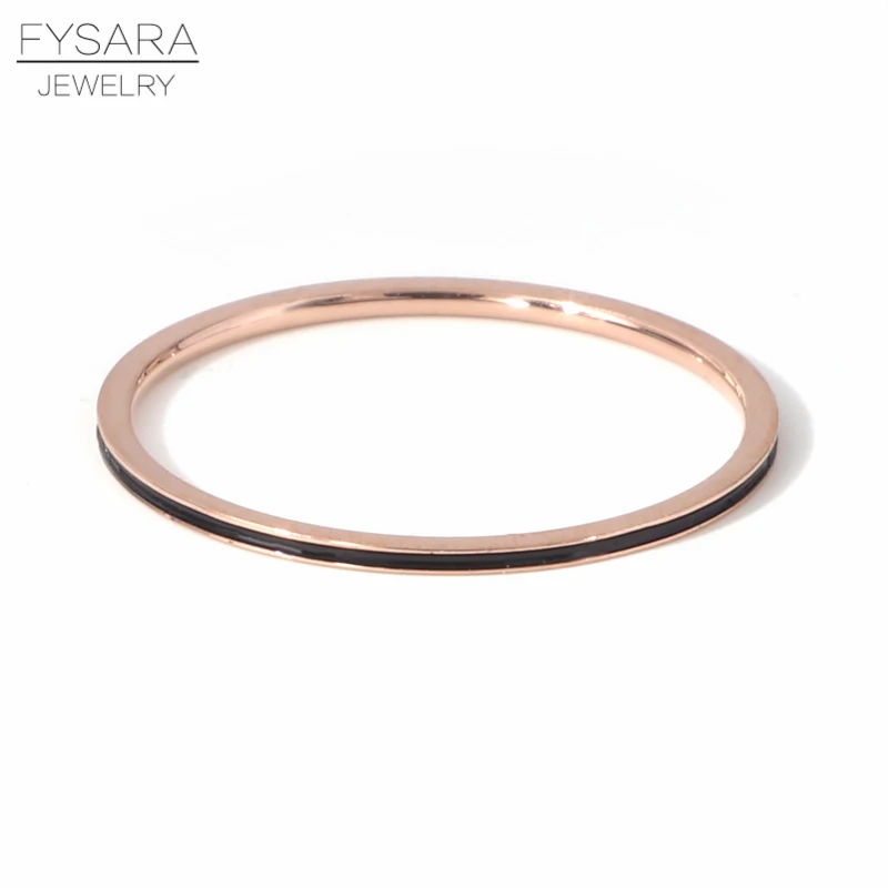FYSARA, титановая сталь, розовое золото, цвет 1 мм, тонкое кольцо для женщин, кольцо на кончик пальца, эмалированные модные украшения, кольцо для любви, размер 2-9 - Цвет основного камня: Черный