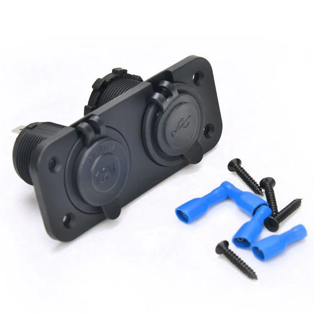 Новое черное автомобильное зарядное устройство для мотоцикла и сигареты с 2