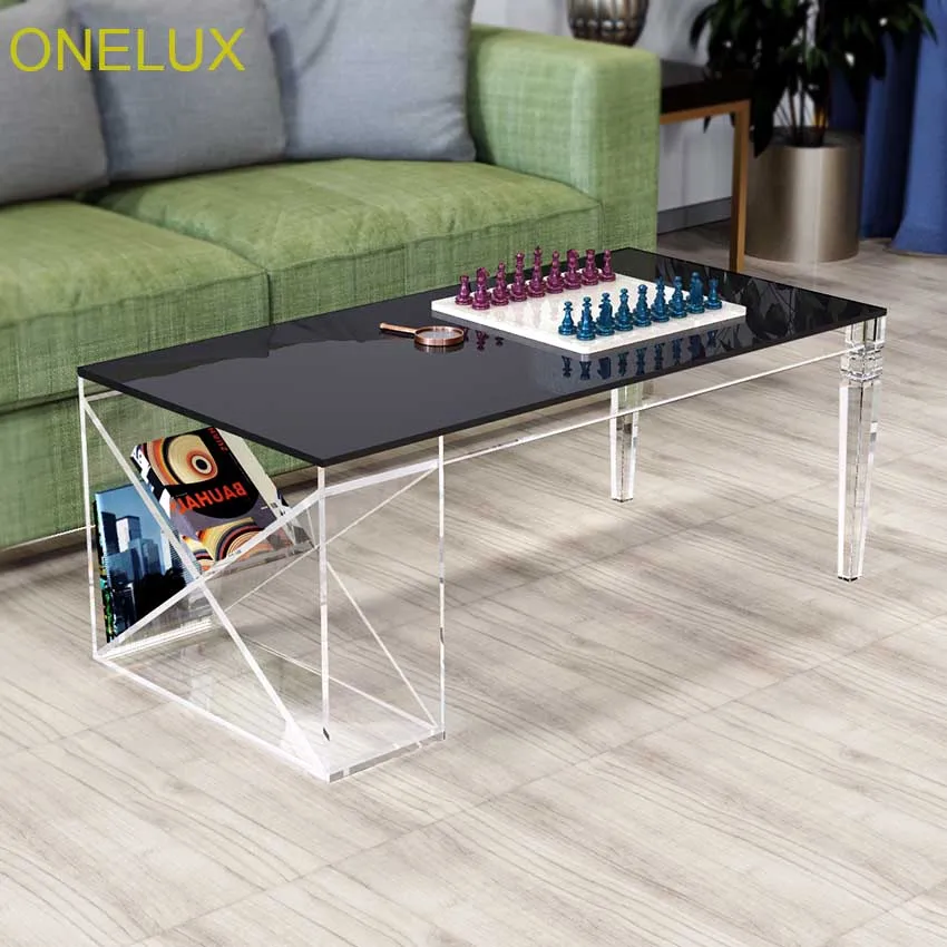 black Onelux акриловый Кофе стол с боковой magzine стойки, lucite гостиной таблиц зауженные legs-100w50d40h см - Цвет: black